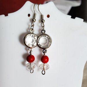 Silver Tone Hook Jasper and Glass Bead Dangle Earrings Tony Alexander Jewelry
